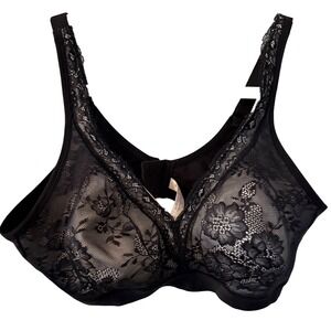 Cacique Black Lace Bra Full Coverage Adjustable Comfort Wireless‎ 42C